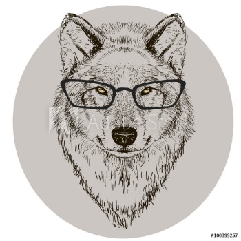 Picture of hipster portrait of wolf with glasses
